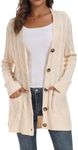 Women's Open Front Cardigan Sweater Button Down Cable Knit Cardigans Coats with Pocket, 01-beige, Small