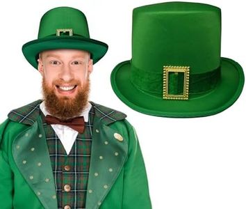 Nicky Bigs Novelties Green Top Hat with Gold Buckle - St. Patrick’s Day Accessories for Leprechaun Costume Party Wear - Ridler Cosplay, Shamrock Top Hat, Irish Holiday Festive Wear