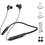 MAS CARNEY [Pack of 2] Wireless Bluetooth in-Ear Earphones BI2，Neckband Magnetic Headphones with Microphone Dual Drivers for Phone Call Music Running Sports Gym, Black