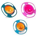 Berry President(TM Set of 3: Magic Bowl 360 Degree Rotation Spill Resistant Gyro Bowl with Lid for Toddler Baby Kids Children, Orange+Blue+Green