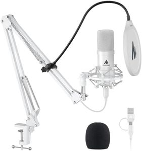 MAONO USB Microphone, 192kHz/24bit Plug & Play PC Computer Podcast Condenser Cardioid Metal Mic Kit with Professional Sound Chipset for Recording, Gaming, Singing, YouTube, AU-A04 White