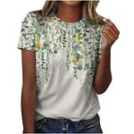 AMhomely Women Vintage Floral Butterfly Printed Crew Neck T Shirt Summer Tops Casual Loose Short Sleeve Graphic Tees T-Shirt Tunic Blouse - Women's Flowy Pullover Shirts Blouse, 09 Green, XXL