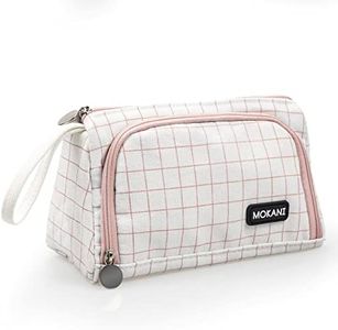 Mokani Big Capacity Pencil Case Organizer, Canvas Pen Pencil Pouch with Handle, Stationery Storage Cosmetic Bag for Office Middle High School College Students Girls Teens Adults, Pink Plaid