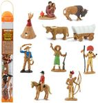 Safari Ltd. Wild West TOOB - 10 Figurines: Native Teepee, Bull, Wagon, Buffalo, Chief, Cowboy, Riding Cowboy, Saddled Horse - Educational Toy Figures For Boys, Girls & Kids Ages 3+