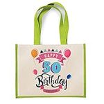 Personalised Happy 30/40/50th ANY YEAR Birthday Gift for Wife, Mother, Best Friend, Grandma, Nanny, Auntie, Mom, Mummy, Shopping Bag, Canvas Jute Bag. (Apple Green)