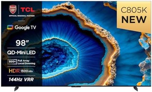 TCL 98C805K 98-inch QLED Mini LED, 4K HDR Premium 1300nits, Smart TV Powered by Google TV (Dolby Vision & Atmos, Onkyo 2.0 sound system​, 144Hz Motion Clarity Pro, Hands-Free Voice Control)