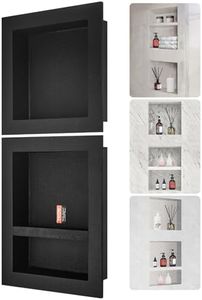 VEVOR Niche Encastrable Salle de Bain 40,64x40,64 cm & 40,6x50,8 cm Niche Douche Murale Triple Étagère Plastique XPS Coins Carrés Protection Scellée Moderne pour Stockage de Savon Salle de Bains, Noir