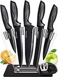 Kitchen Knife Set - 7 pcs Chef Knife Set with Stainless Steel Kitchen Knives Set - Black