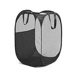 Durable Collapsible Laundry Baskets, 75L Pop Up Laundry Hamper with Side Pocket, Portable Mesh Large Storage Basket for Storing Clothes and Clutter, Suitable for Travel and Home Use (Black)