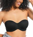 HACI Women's Strapless Bra Non Padded Underwire Minimizer Support Bras(Black，36C