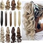 Long Short Claw Ponytail Hair Extension One Piece Cute Clip in on Ponytail Jaw/Claw Synthetic Straight Curly Hairpieces 12" Curly Ash Blonde mix Bleach Blonde