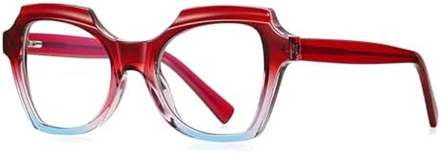 Auralice Red Square Blue Light Glasses for Women and Men, Thick Plastic Frame, Designer Reading Blocker Eyewear for Gaming Rosaneve