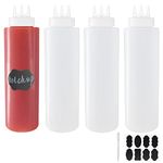 Belinlen 4 Pack 32oz Plastic Squeeze Condiment Bottles 3-Hole Condiment Squeeze Bottles Plastic Squirt Bottles for Ketchup, BBQ Dressing,Salad Etc