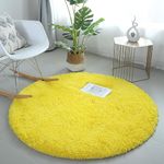 AROMICK Soft Modern Shaggy Area Rugs Fluffy Round Carpet Comfy Bedroom Home Decorate Floor Kids Playing Mat Size (3x3 Feet, Yellow)