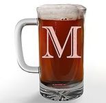 Etched Monogram 16oz Glass Beer Mug