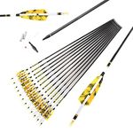 ACCMOS 12pcs Spine 340 400 500 600 700 800 Hunting Arrows ID 6.2 mm Carbon Arrow for Adult Youth Hunting or Target Practice ID 6.2 mm Bow Archery Huntting Shooting (28inch, YSpine 600)