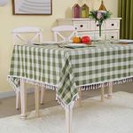 KAYSUN Rustic Plaid Tassel Tablecloth-Country Buffalo Check Cotton Table Cloth for Spring Fall Farmhouse Kitchen Dining Restaurant Decoration… (Green, Rectangle/Oblong, 55''x86'', 6-8 Seats)