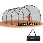 VEVOR Baseball Batting Cage, 33.0 x 12.0 x 9.8 FT Freestanding Portable Batting Cage, Hitting Cages with 4-Ply Knotless Polyester & Pitching Machine Opening, Battings Cages Netting for Indoor Outdoor