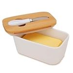 Butter Dish with Lid, Chasechic Ceramic Butter Keeper with Cover and Knife, 500ML Airtight Large Porcelain Butter Container Holder Perfect for 2 Sticks of Butter West or East Coast Butter