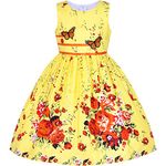 Sunny Fashion Girls Dress Cotton Rose Flower Double Bow Tie Party Size 9-10 Years