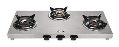 Jyoti 335 Bahubali 3D Swirl 3 Burner | Gas Saving 3D Swirl Brass Burners | 3 mm Stainless Steel One-piece Body | Flame Guard Pan Supports | Spacious Design For Huge Utensils | ISI Marked Gas Stove