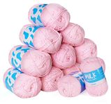 ilauke Double Crochet Yarn Set of 12, 100% Acrylic Super Soft Chunky Yarn for Crochet, 1200 Metres Durable Knitting Yarn, Ideal for Jumpers, Blankets, Baby Garments, Furnishings, Weaving, 600g (Pink)