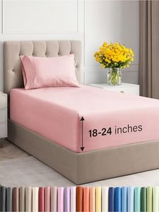 Extra Deep Pocket Twin Sheets - 3 Piece Breathable & Cooling Bed Sheets - Hotel Luxury Bed Sheet Set - Soft, Wrinkle Free & Comfy - Easily Fits Extra Deep Mattresses - Deep Pocket Baby Pink Sheets Set