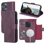 OXA Leather iPhone 13 Pro Max Case Wallet, Full Grain Wallet with Card Slot, Detachable Kickstand, Compatible Magsafe(Purple) Purple(13 Pro MAX)