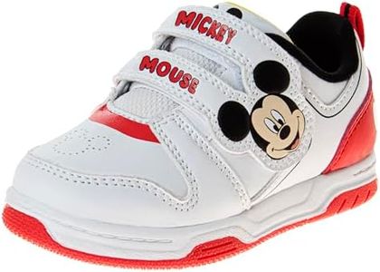 Disney Kids Boys Mickey Mouse Shoes - MickeyMouse Lightweight Slipon Laceless Sneakers - White Red (Size 7 Toddler)