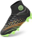 DREAM PAIRS Boys Girls Football Cleats Youth Firm Groud Outdoor Trainning Athletic Sport High Top Soccer Shoes for Little/Big Kid,Size 5 Big Kid,Black/Neon Green,SDSO2411K