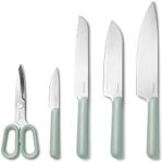 Caraway 5 Piece Knife Set - Premium German Steel Blade Kitchen Knives - Ergonomic Handles - No Microplastics - Mist