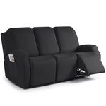 TAOCOCO Recliner Sofa Slipcover, 3 Pieces Polyester Fabric Stretch Sofa Covers for 3 Seat Reclining Couch, Soft Washable Furniture Protector with Pockets (3 Seat, Black)