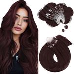 Moresoo Micro Loop Human Hair Extensions 24 inch Wine Red Micro Beads Hair Extensions Human Hair #99J Burgundy Micro Ring Extensions Real Human Hair 1g/s 50Strands 50g