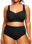 Tempt Me Women Plus Size High Waisted Bikini Set Two Piece Swimsuit Tummy Control Bathing Suits, Black, 14 Plus