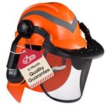 SAFEYEAR Pro Forestry Chainsaw Safety Helmet with Adjustable 27SNR Ear Muffs, Mesh Visor. M-5009OR EN397 Approved Quality Hard Hat for Chainsaw, Forestry Work,Builder and Industry.(Regular,Orange)