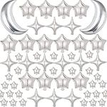 52Pcs 36" Large Moon Foil Mylar Balloons Star Foil Balloons Four Pointed Star Balloon Graduation,StarBaby Shower,Bridal Shower,Engagement,Birthday Party,Wedding,Anniversary Decor… (Silver)