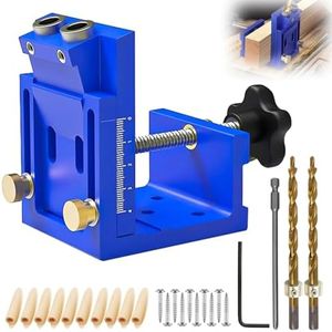 Adjustable Kit d'outils de Gabarit de Percage Oblique pour Menuiserie, Bleu Amovible Pocket Hole Jig, Avec 2 Forets de 9 mm, pour le Travail du Bois et la Fabrication de Meubles (Bleu)