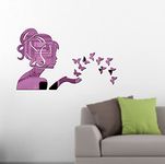 Bikri Kendra - Art BK225, Angel Fairy with Butterfly Purple - 3D Acrylic Decorative Mirror Murals Wall Stickers Self-Adhesive