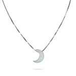 White Opal Moon Necklace Crescent Moon Choker Jewelry 925 Sterling Silver Dainty Box Chain Length 16+2 Inches Extender Gift for Girl Women