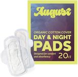 August Menstrual Day & Night Organic Topsheet Pads, 12-Pack Day, 8-Pack Night Organic Cotton Pads, Compostable Wrappers, No Fragrance, Hypoallergenic Organic Pads for Women and Anyone Who Menstruates