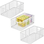 mDesign Metal Wire Food Bin Basket Organizer for Storage in Kitchen, Pantry Shelf, Cabinet, and Countertop, Bin for Fruits, Vegetables, and Snack Organization, Carson Collection, 3 Pack, Matte White