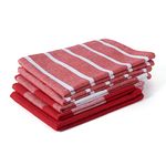 Encasa Homes Anti-Bacterial Kitchen Dish Towels X-Large 18 x 28 inch (5pc Set Waffle, Stripe, Check) Eco-Friendly Cotton, Highly Absorbent Teatowel for Quick Cleaning & Drying Plates & Glasses - Red