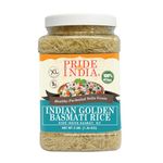 Pride Of India - Extra Long Indian Golden Basmati Rice - 3 lbs (48 oz) Jar - Healthier, Firmer & Non-Sticky Parboiled Sella Grain - Low Glycemic Value - Used to make Dill rice, Afghani Pulao etc.,