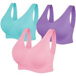 SIMIYA Super Comfort Bra, Womens Sports Bras Removable Pads Plus Size Sleep Bras for Girls in Yoga Bralette Leisure Stretch Crop Tops Vest (4XL, 3 Pack Pink+Blue+Purple)