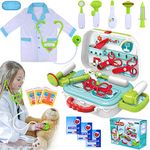 INNOCHEER Kids Doctor Kit 20 Pieces Pretend-n-Play Medical Toys Set with Roleplay Doctor Costume and Carry Case for Little Girls, School Classroom