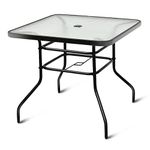 Tangkula Patio Table Outdoor Garden Balcony Poolside Lawn Glass Top Steel Frame All Weather Dining Bistro Table (Square Black 32")