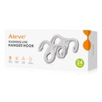 Aieve Washing Line Hanger Hooks, 24 Pack Clothes Hangers Hook Windproof Pegs, Clothes Line Outdoor Retractable/Rotary Washing Line Hanging Hook Ups for Coat Hangers & Drying Rack (Grey)