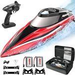 ALPHAREV RC Boats for Adults & Kids - R308 32+ KPH Fast Remote Control Boat for Pool & Lake with Portable Suitcase, Self-Righting, One Key Demo, 2.4Ghz Racing Boat, Water Toys, Birthday Gifts for Boys