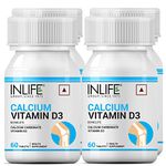 INLIFE Calcium and Vitamin D3 Tablets for Men Women | Calcium Carbonate Supplement for Bone and Joint Support - 60 Tablets (Pack of 4, 240)