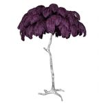 Natural Ostrich Feather Floor Lamp Silver Resin Light Body Standing Light 3 Colors Dimmable Romantic Girl Bedroom Lamp Feather Lamps with Foot Switch, E14 LED Bulb